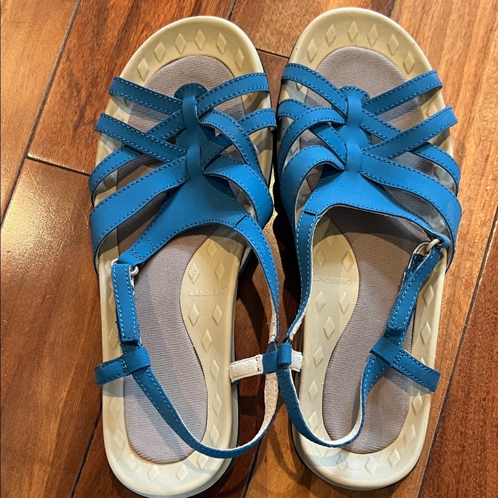 Lands' End Blue-Green Strappy Comfort Sandals - Picture 3 of 6
